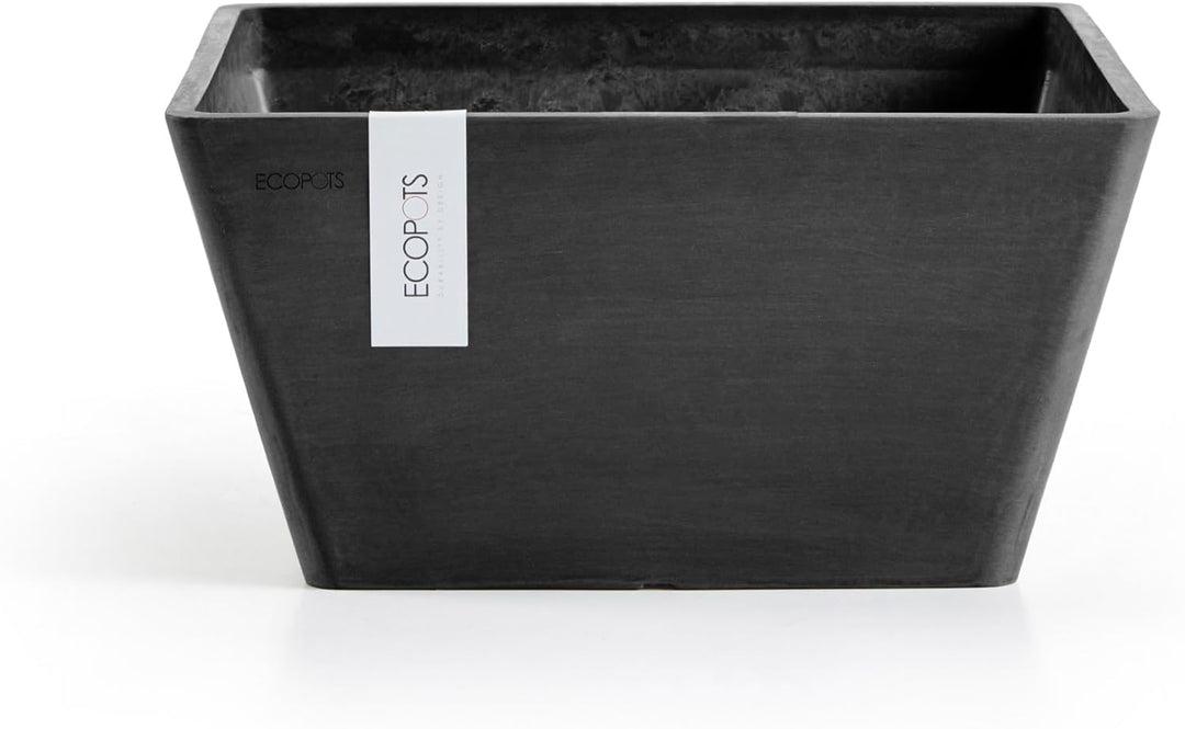 Ecopots Blumentopf Berlin Dunkel Grau - 31 x 31 cm quadratisch - Pflanzentopf aus Recycling Kunststo