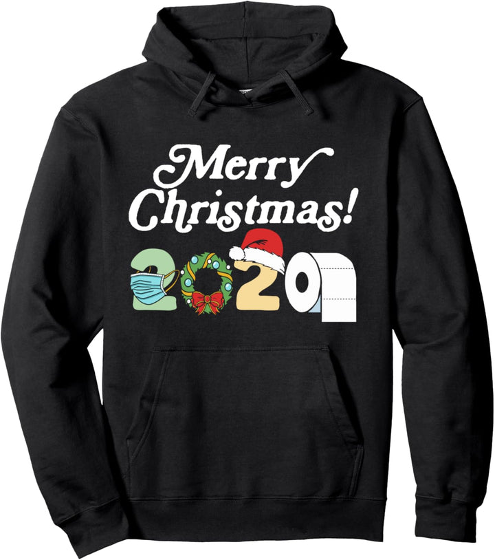 Funny Merry Christmas 2020! - Mask, Toilet Paper & Santa Hat Pullover Hoodie