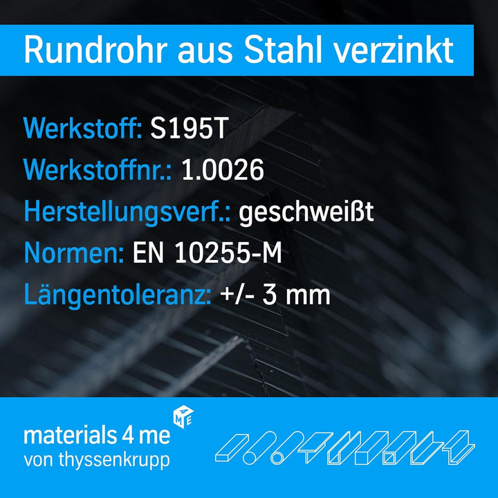 thyssenkrupp Stahlrohr verzinkt Ø 60,3 x 3,6 mm (2") in 2000 mm Länge | Rundrohr Stahl | Konstruktio