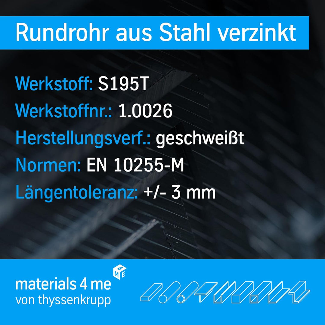 thyssenkrupp Stahlrohr verzinkt Ø 60,3 x 3,6 mm (2") in 1500 mm Länge | Rundrohr Stahl | Konstruktio