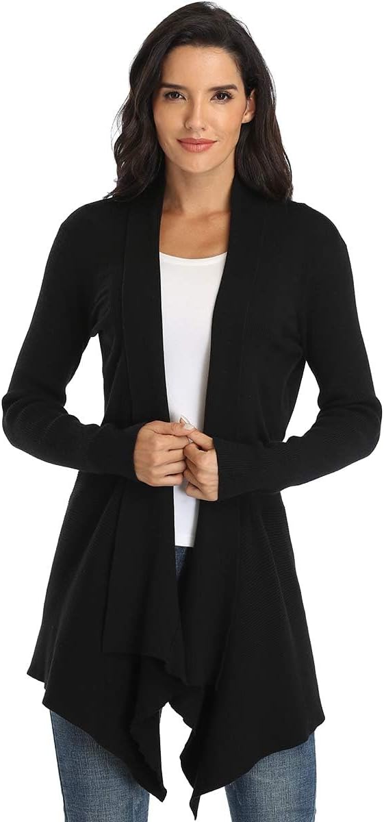 Dilgul Cardigan Damen Strickjacke Langarm Strickmantel Lang Pullover Open Front Unregelmässiger Saum