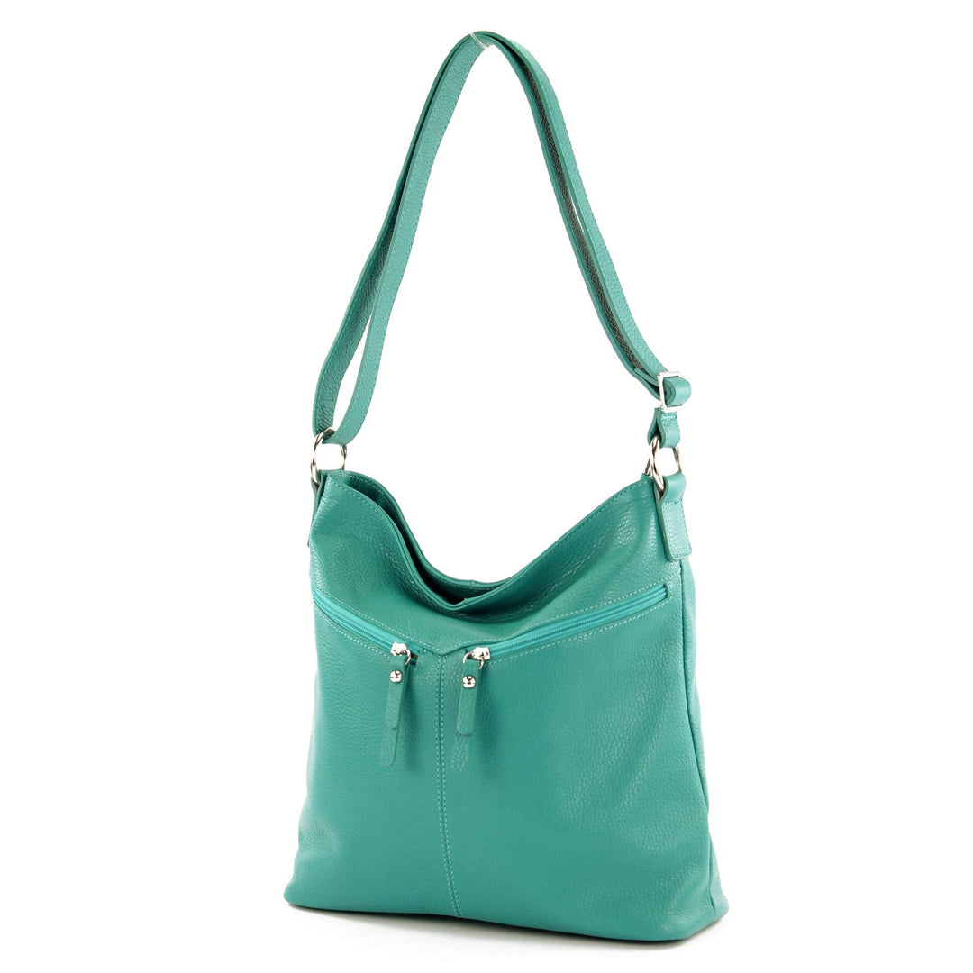 modamoda de - T196 - ital Umhängetasche Schultertasche aus Leder Türkisblau, Türkisblau