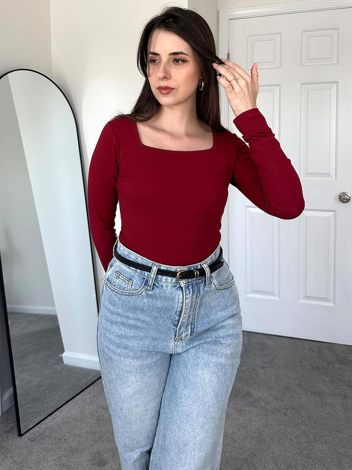 SHAPERIN Oberteile Damen Langarm Eng Langarmshirt Rundhals Einfarbige T-Shirts Lässige Blusen Top Ec