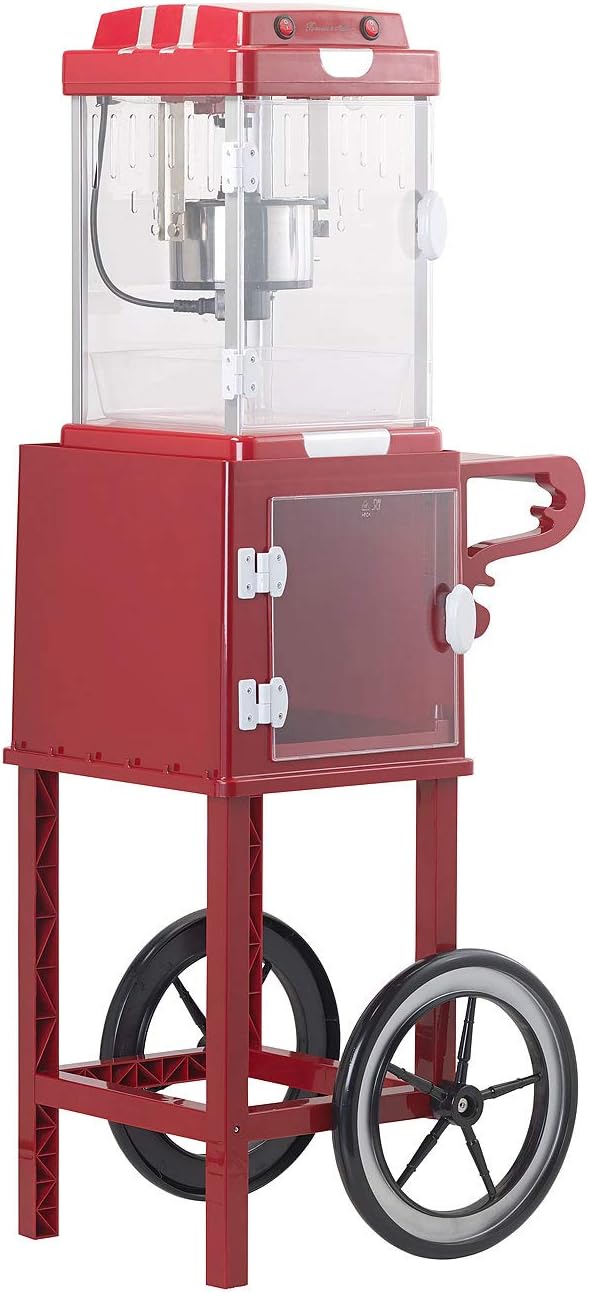 Rosenstein & Söhne Popcorn Snacks: Retro-Popcorn-Maschine "Movie" und Rollwagen im 50er-Stil, rot (M