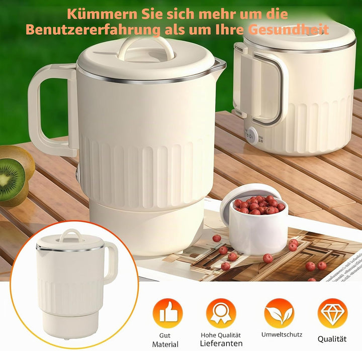 1L Faltbarer Wasserkocher: Doppelwand Design Edelstahl Elektrischer Wasserkocher, Tragbarer Camping