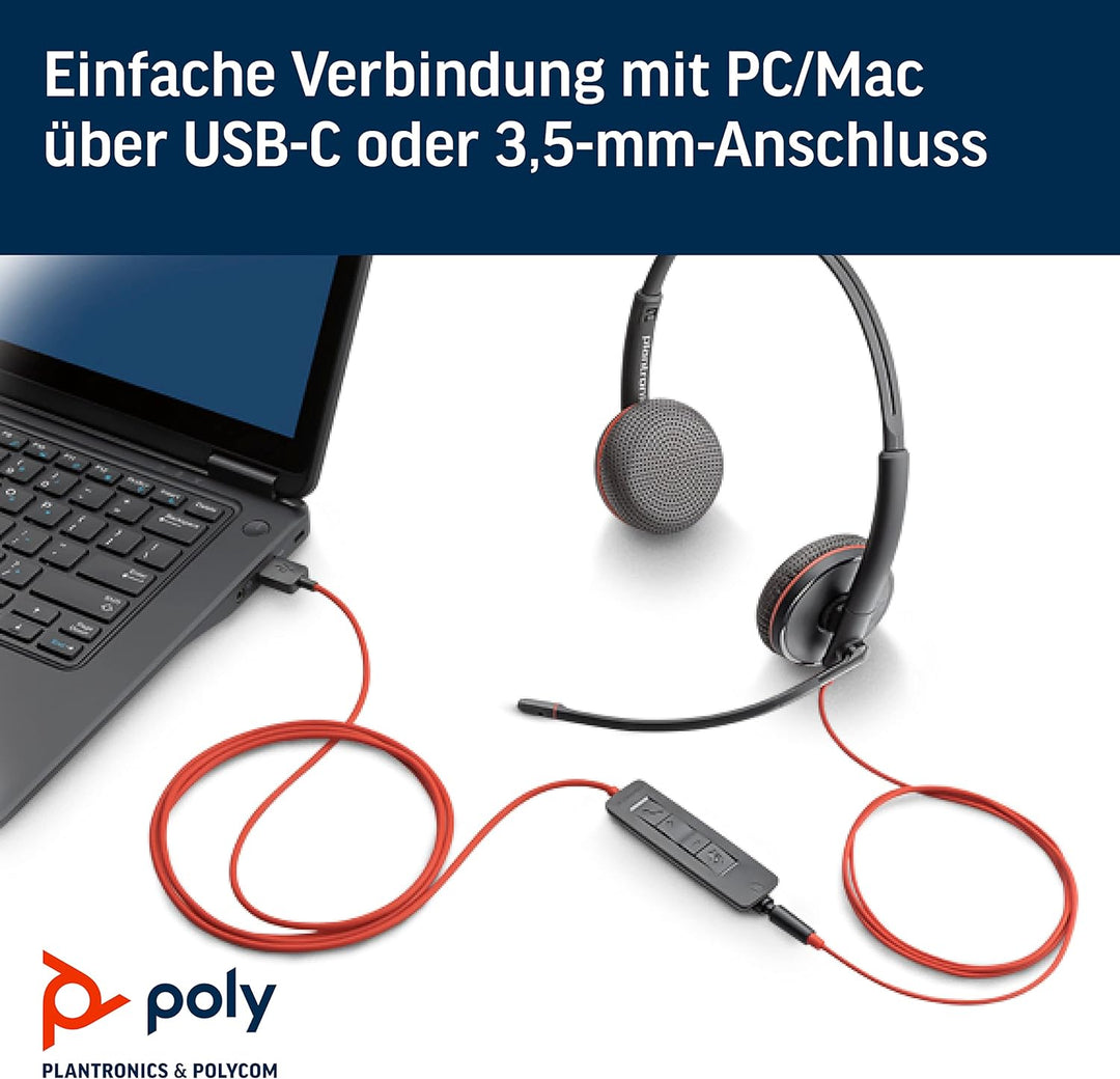 Plantronics – Blackwire 3225, kabelgebundenes USB-C-Headset – Zwei-Ohr Headset (Stereo) mit Mikrofon