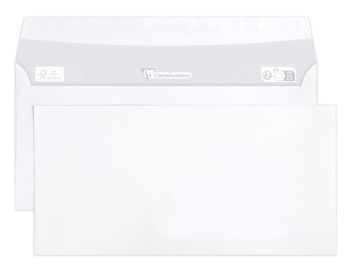 Clairefontaine 5945C - Karton mit 500 Umschlägen weiss DL- 110x220mm, selbstklebend, 80g 80g DL (110