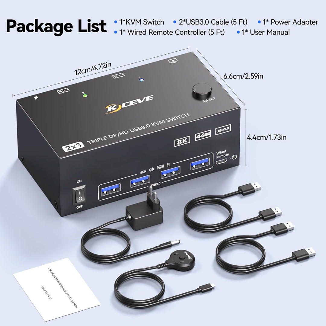 KVM Switch 2 PC 3 Monitore 8K@60Hz,MLEEDA HDMI Displayport KVM Switch Triple Monitor für 2 PC Teilen