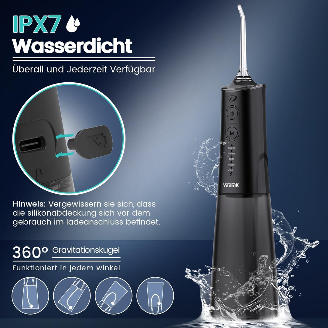 Munddusche Kabellos Elektrischer Zahnreiniger, Vimmk Zahndusche Water Flosser 5 Modi & 8 Düsen USB-C
