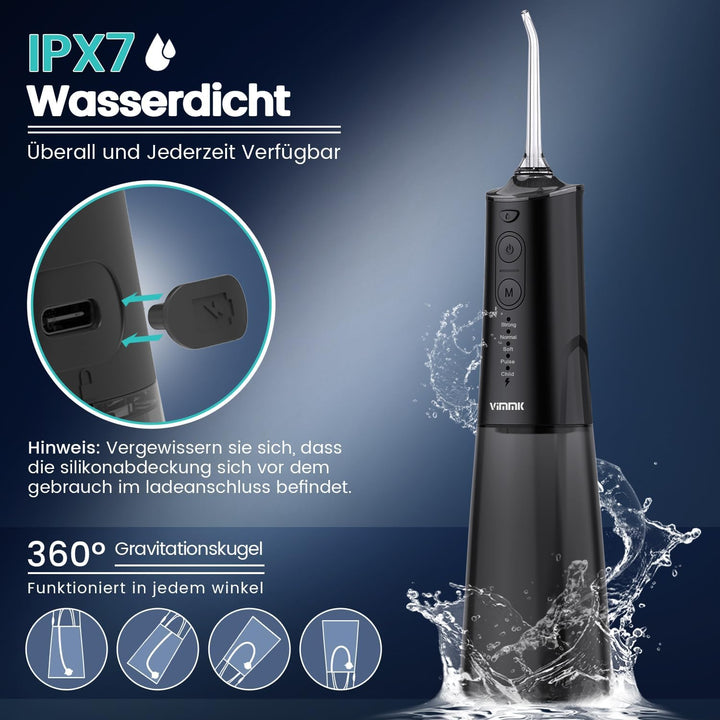 Munddusche Kabellos Elektrischer Zahnreiniger, Vimmk Zahndusche Water Flosser 5 Modi & 8 Düsen USB-C