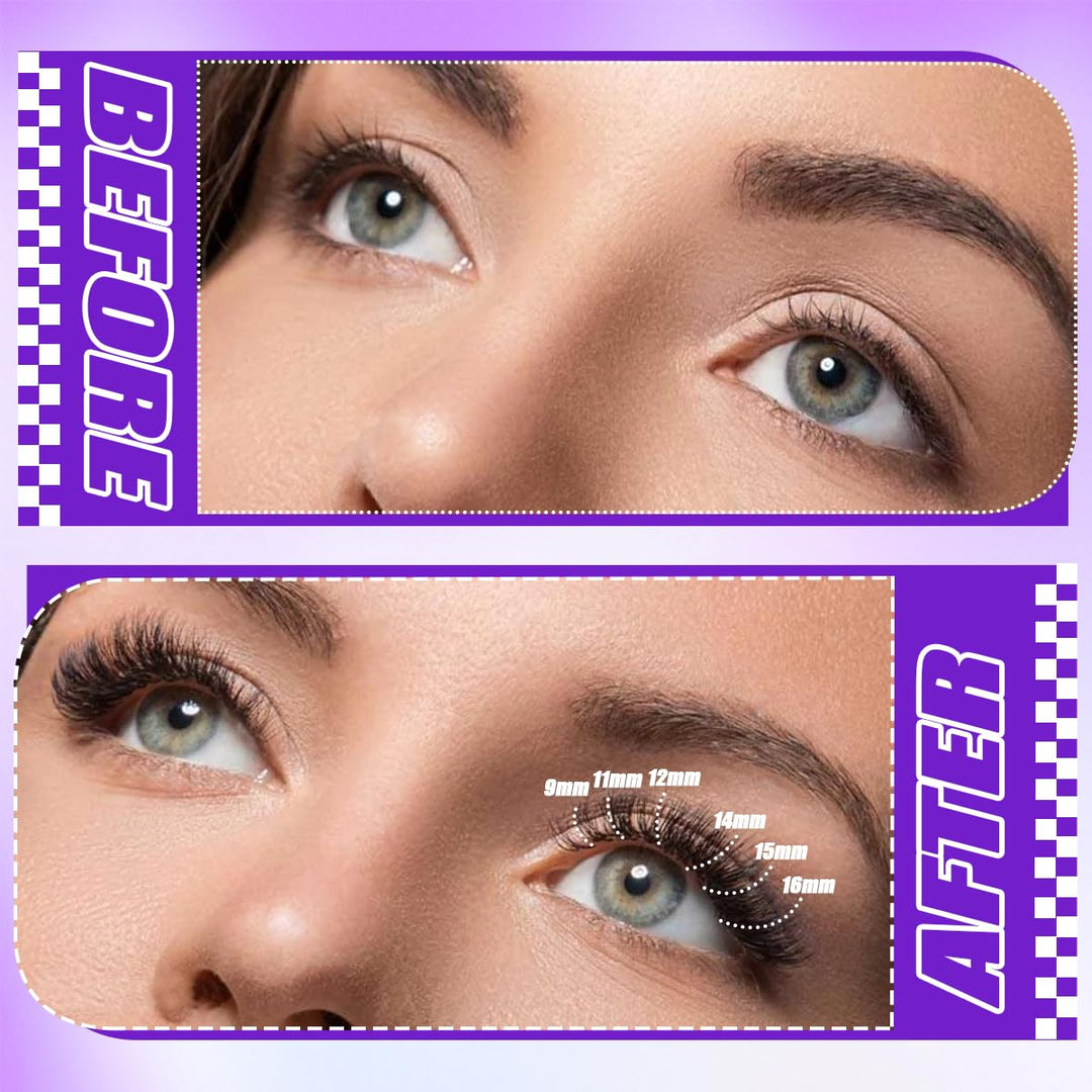 DNSGOOR DIY Wimpern Extensions Kit 840Pcs D Curl Wimpern Cluster Erweiterung Set mit Lash Spiegel Bo