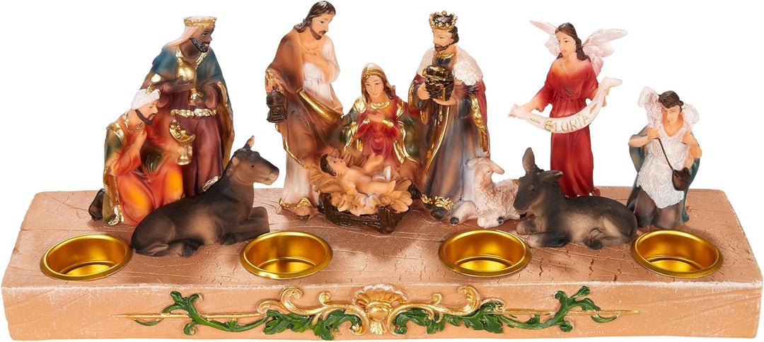 BRUBAKER Krippenfigur Kerzenhalter - Weihnachtskrippe für Kerzen mit 3 cm Ø - 29 cm Tischkrippe Weih