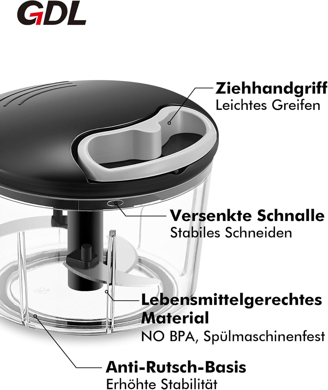 GDL Zwiebelschneider, 800ML Zwiebel Zerkleinerer mit Edelstahlklingen, Multizerkleinerer Gemüseschne