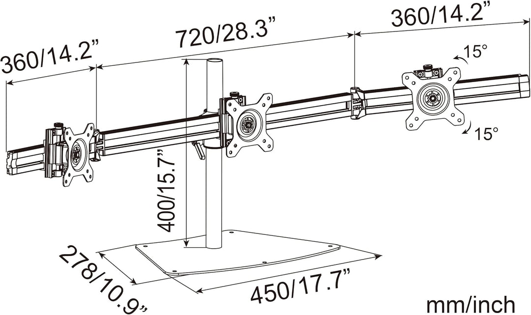 HFTEK 3-Fach-Monitor Tisch Stand Ständer Halterung Halter Tischhalterung für 3 Bildschirme von 15 –