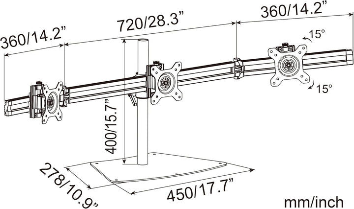 HFTEK 3-Fach-Monitor Tisch Stand Ständer Halterung Halter Tischhalterung für 3 Bildschirme von 15 –