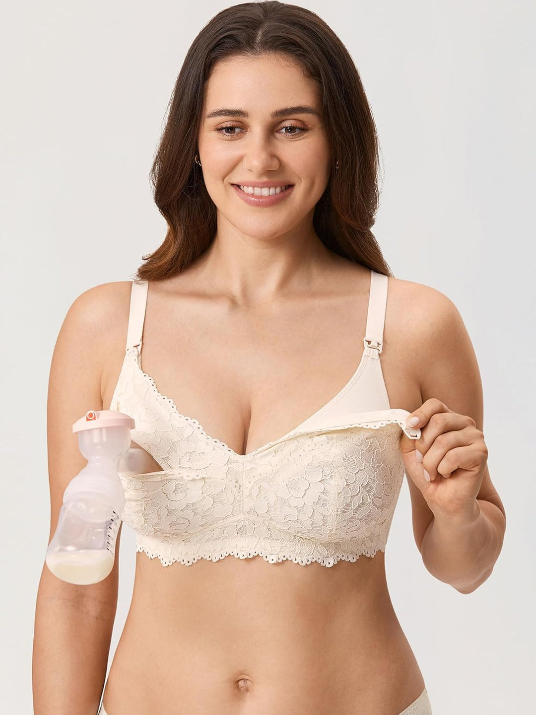 MOMANDA Damen Pump Still BH ohne Bügel Spitzen Schwangerschafts Stillen BHS Mutterschaft Soft Bequem