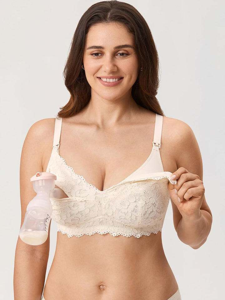 MOMANDA Damen Pump Still BH ohne Bügel Spitzen Schwangerschafts Stillen BHS Mutterschaft Soft Bequem