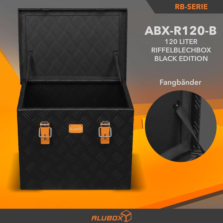 alubox Strong - Black Edition ABX-R120 Aluminium Transportkiste aus 3mm Riffelblech 120 Liter in sch