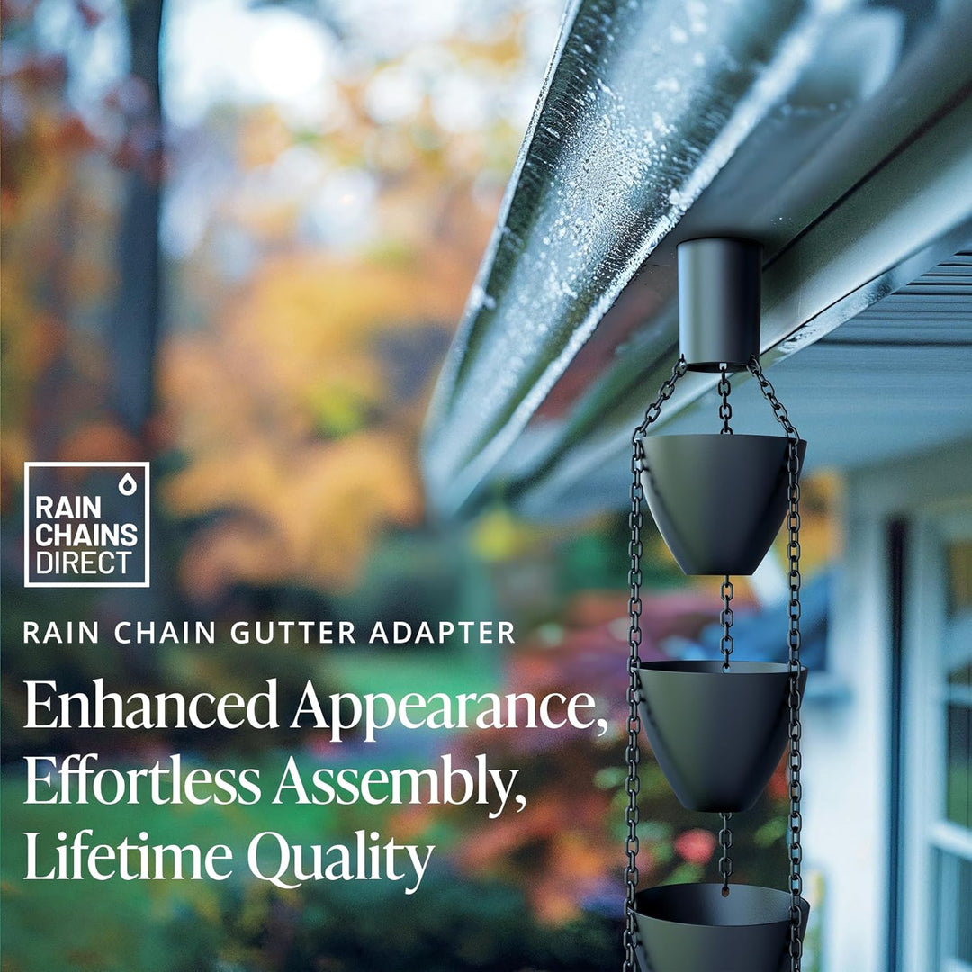 Rain Chains Direct - Regenketten-Dachrinnen-Adapter/Installationsgerät aus schwarzem, pulverbeschich