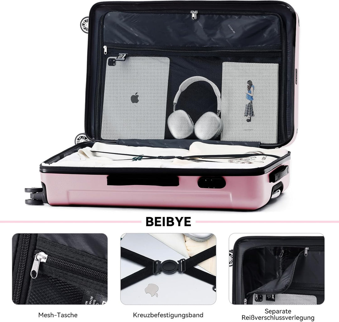 BEIBYE- Hartschalenkoffer Koffer Trolley Rollkoffer Reisekoffer Zahlenschloss 4 Zwilings-Rollen (Pri