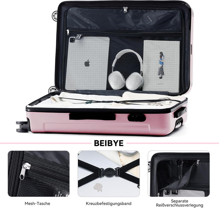 BEIBYE- Hartschalenkoffer Koffer Trolley Rollkoffer Reisekoffer Zahlenschloss 4 Zwilings-Rollen (Pri