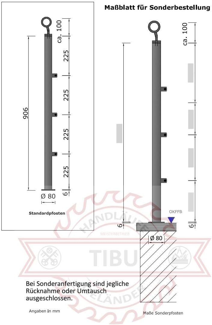 TIBU Edelstahl Geländer mit Holz Buche Handlauf 0,6-5 m Länge Treppengeländer Innen, Variante: mit 3