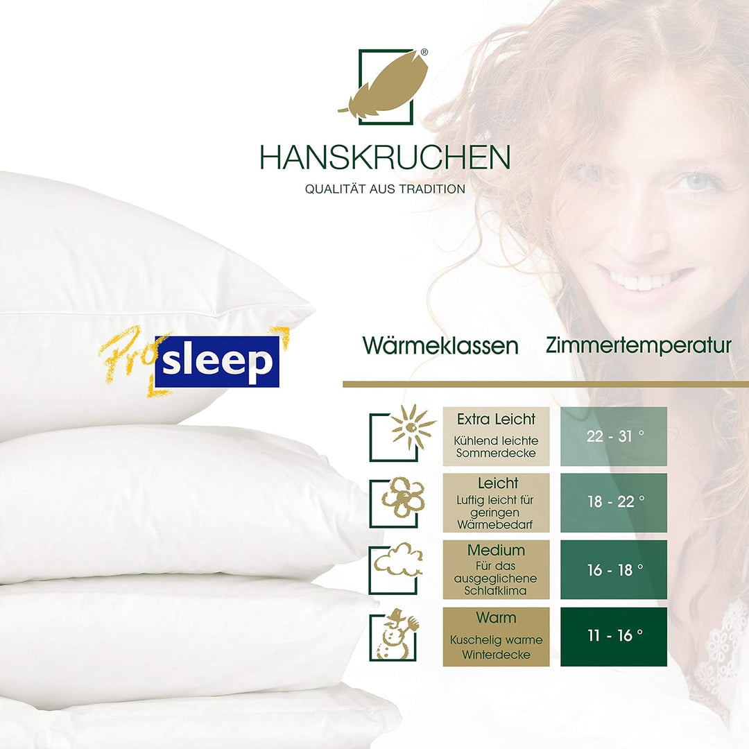 HANSKRUCHEN® Pro Sleep Daunendecke 135x200 cm - Extra leicht / Sommer - Made in Germany Kassettendec