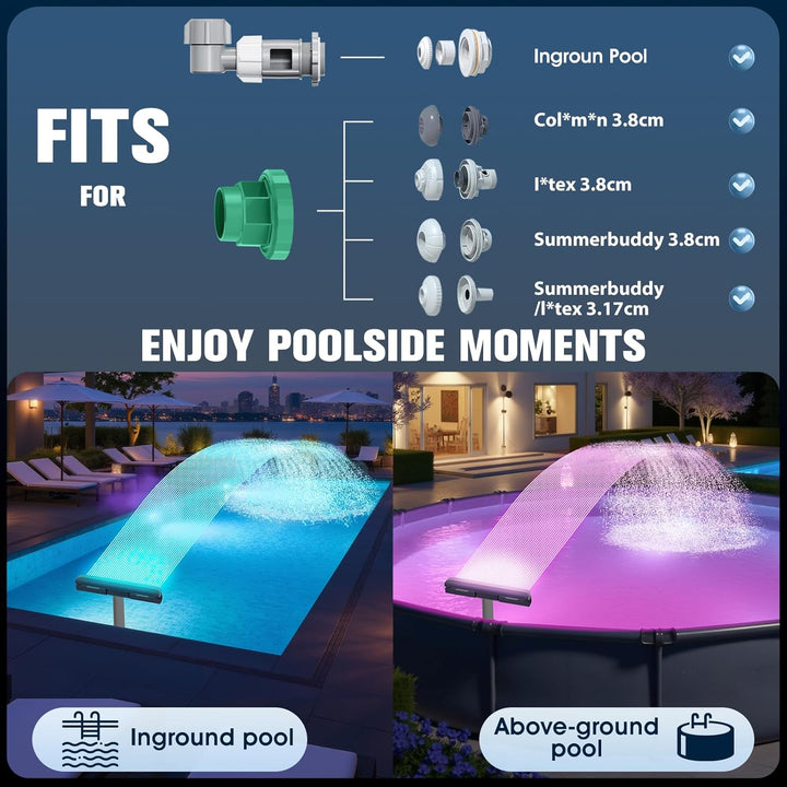 KingSom Pool Wasserfall mit LED llich,Wiederaufladbare Springbrunnen Pool Brunnen Wasserfall, mit Fe