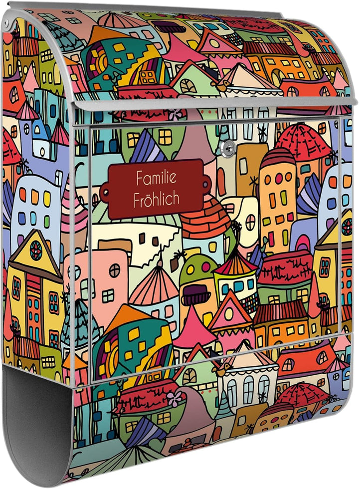 banjado Design Briefkasten personalisiert 38,5x46,5x13cm & 2 Schlüssel - Briefkasten Stahl Silber Ze