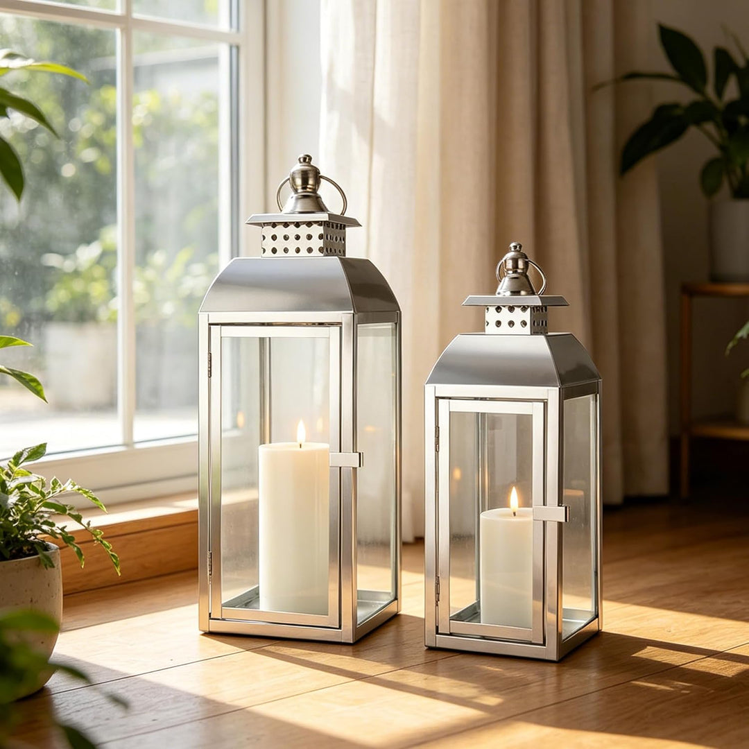 JHY DESIGN Edelstahl Hängende Kerzen Laternen, 52cm &amp; 38cm Hoch 2er Set Pagode Kerzenlaternen Grosse