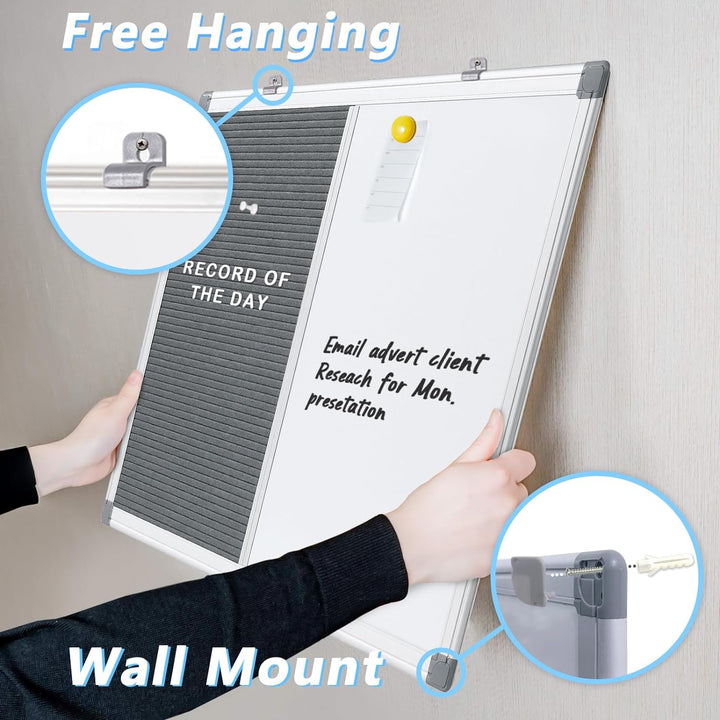 MAKELLO Kombitafel 90x60cm Whiteboard und Buchstaben Tafel, Pinnwand Magnettafel mit Aluminiumrahmen