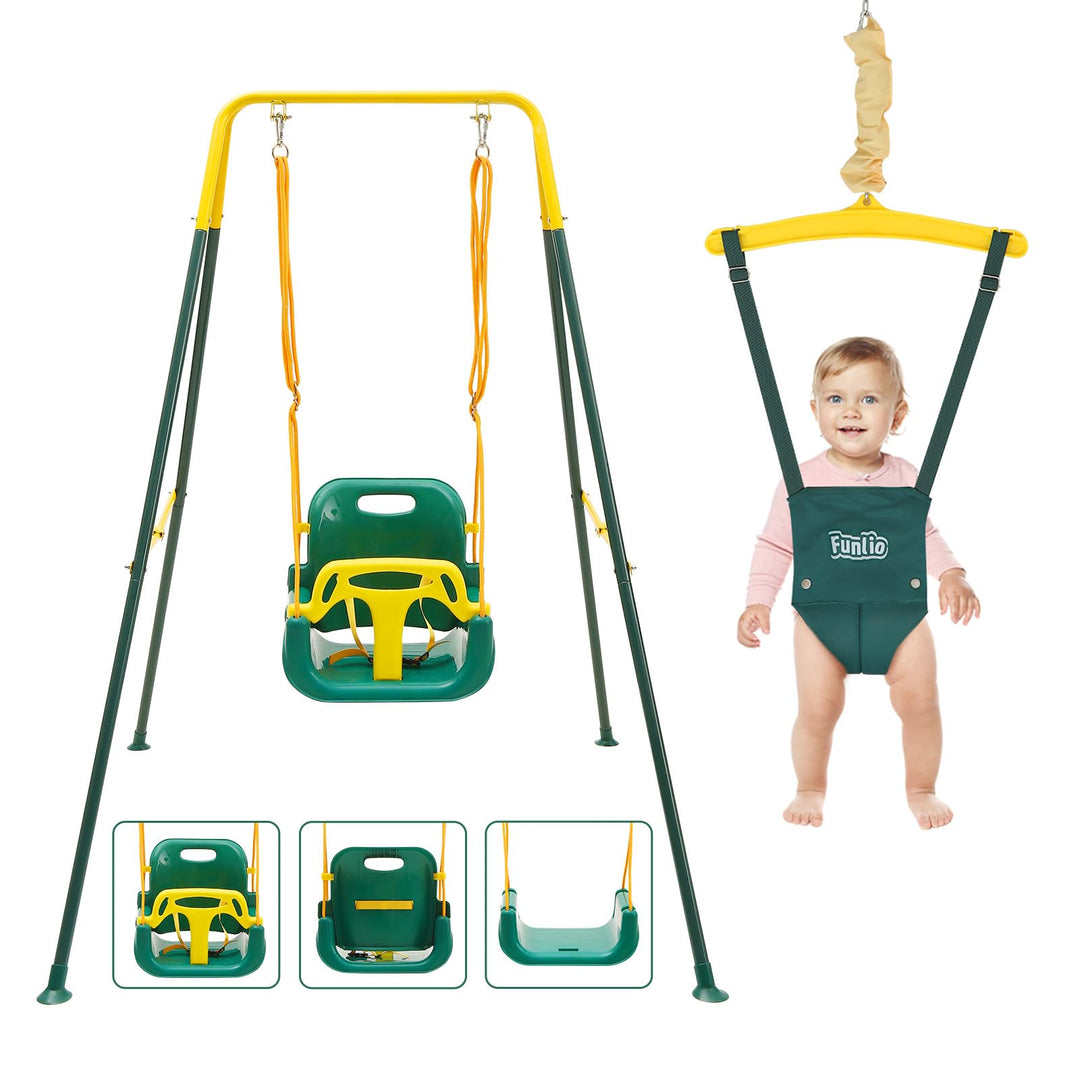 FUNLIO 2-in-1 Schaukeln Set und Baby Türhopser für Kleinkinder, Schaukelset für Kinder mit 4 Sandsäc