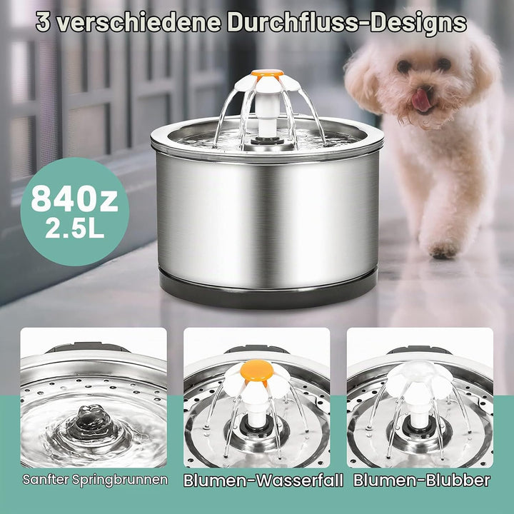 Diealles Shine Katzenbrunnen Edelstahl, 2.5L Ultra-Leise Katzen Trinkbrunnen, Wasserspender Katzen E