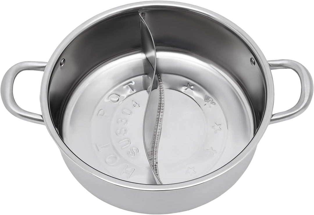 YIEMJS Shabu Shabu Topf 28cm – Hot Pot Topf aus 304 Edelstahl mit 2-fach Unterteilung – Edelstah