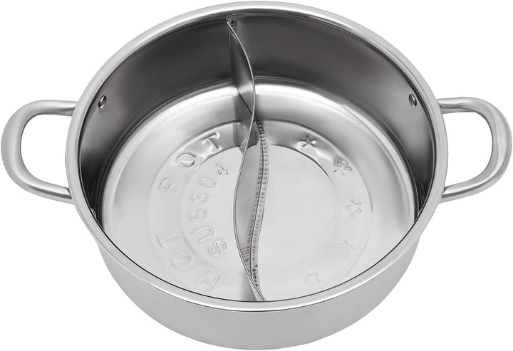 YIEMJS Shabu Shabu Topf 28cm – Hot Pot Topf aus 304 Edelstahl mit 2-fach Unterteilung – Edelstah