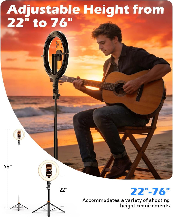 CloudValley 10" Magnet Ringlicht mit 76" Stativ, Handy Stativ mit 5000mAh wiederaufladbarem Licht, F