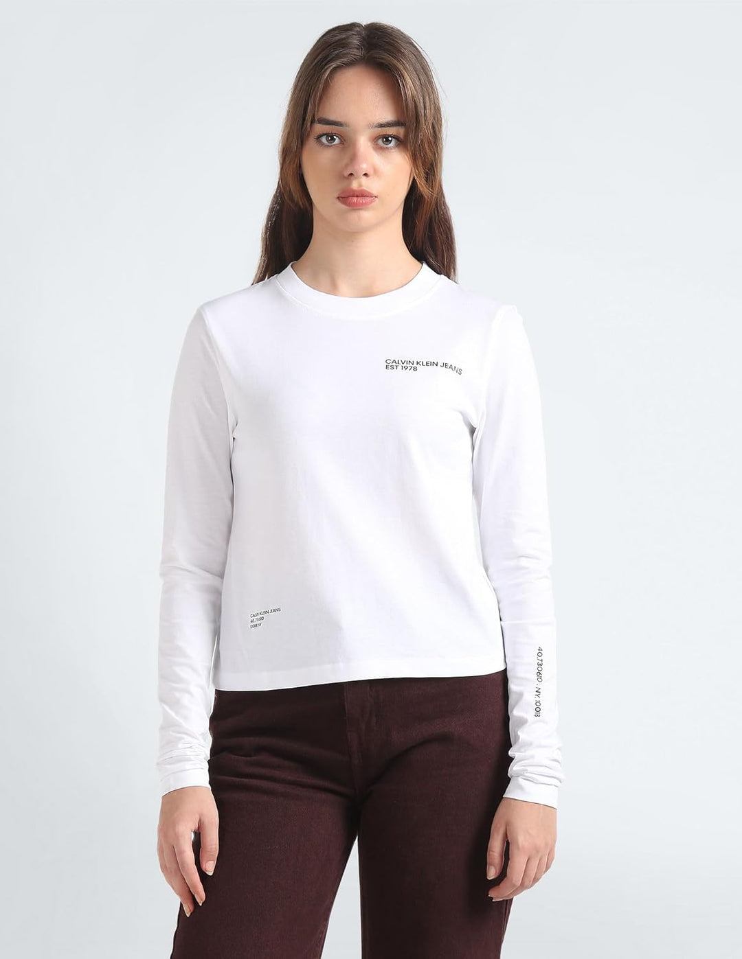Calvin Klein Damen Langarm T-Shirts XS Weiss (Bright White), XS Wei&amp;
