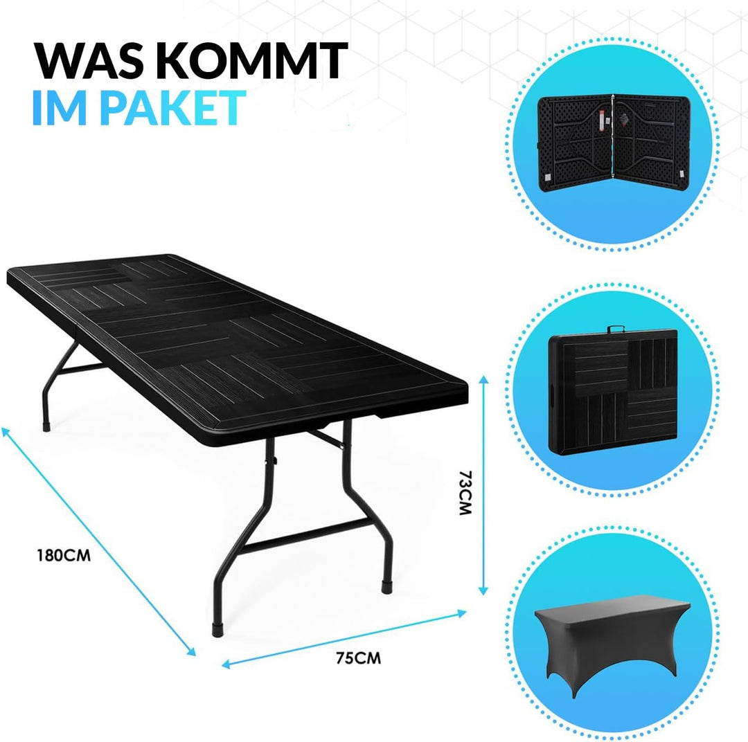 Luxus Klapptisch inklusive Grauem Tischrock - Ideal als Campingtisch - Faltbarer Gartentisch & Klapp