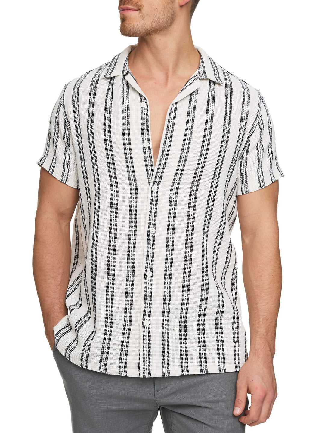 Indicode Herren INCosby Kurzarmhemd mit Button-Down-Kragen | Herrenhemd gestreift Kurzarm Hemd XXL D