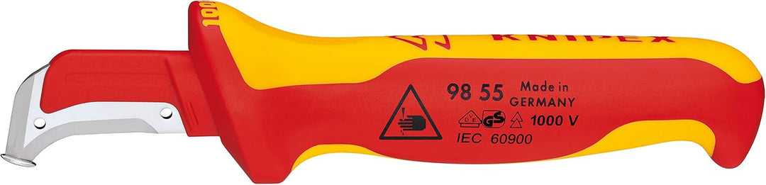 Knipex Abmantelungsmesser mit Gleitschuh isolierender Mehrkomponenten-Griff, VDE-geprüft 180 mm 98 5