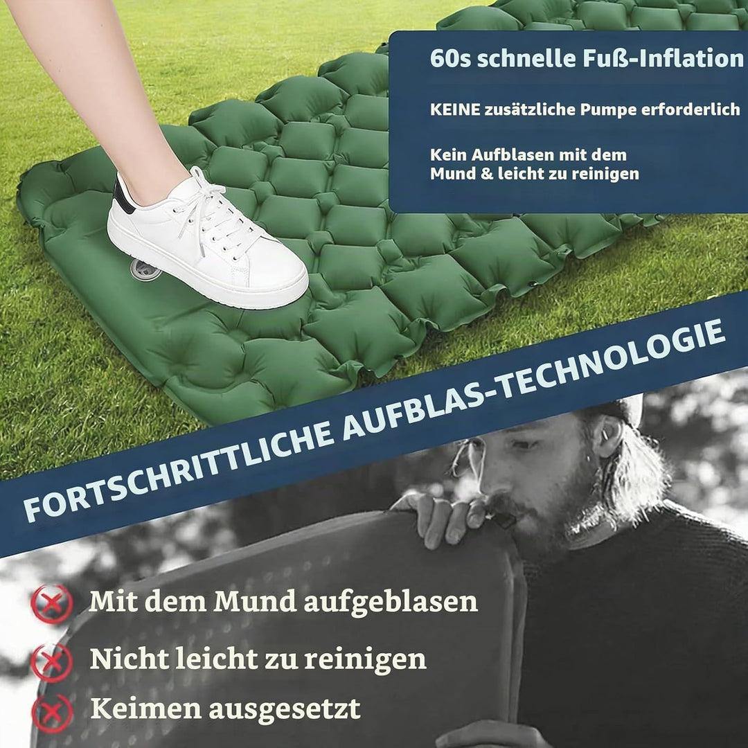 Isomatte Camping Schlafmatte, Aufblasbare Isomatte Ultraleicht, Sleeping Isomatte mit Kissen &amp; Fussp