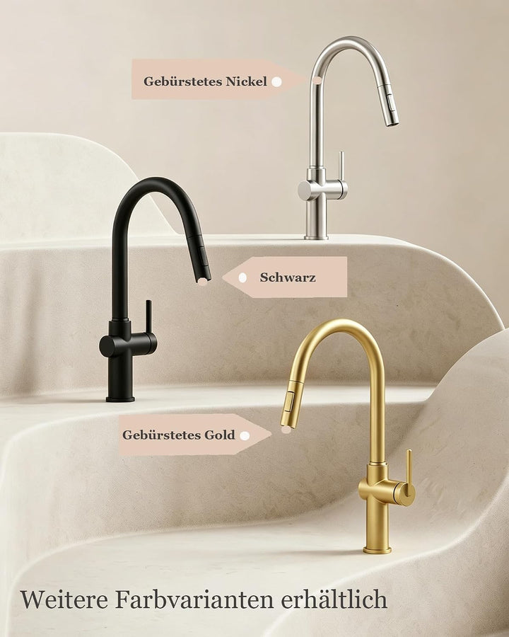Tohlar Gebürsteter Gold Wasserhahn Küche Ausziehbar Gold | Hochdruck, Gold | Hochdruck