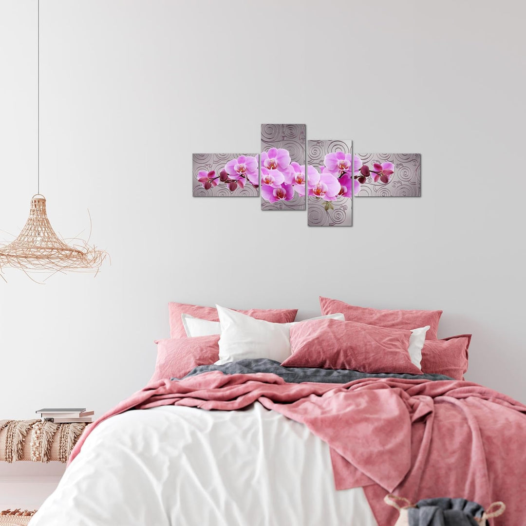 Runa Art Bild Modern Blumen Orchidee - Made in Germany - Wandbilder Abstrakt Violett Grau 4 Teilig 2