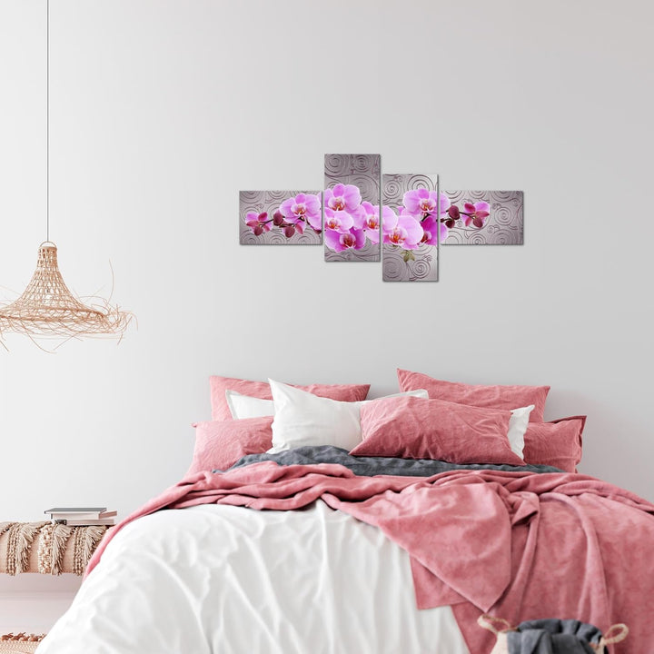 Runa Art Bild Modern Blumen Orchidee - Made in Germany - Wandbilder Abstrakt Violett Grau 4 Teilig 2