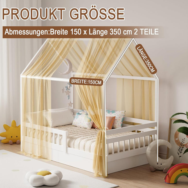 Hausbett Himmel Set, 2 Stück Betthimmel Babybett für Hausbett Deko, Bett Vorhang für Mädchen Jungen