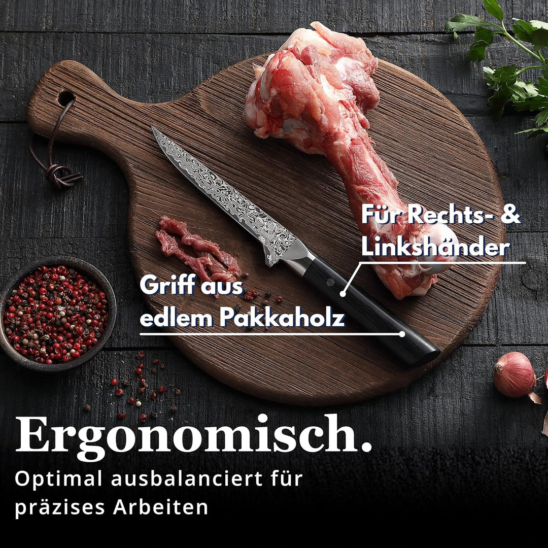 zayiko Black Edition Damastmesser Ausbeinmesser | Scharfe 14 cm Klinge aus 67 Lagen edlem dunklen Da