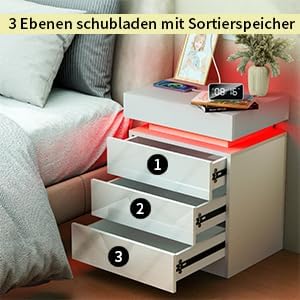 PIPIPOXER 2er Set Nachttisch, Beistelltisch in weiss mit grossen Stauraum,Nachttische aus Holz mit 3