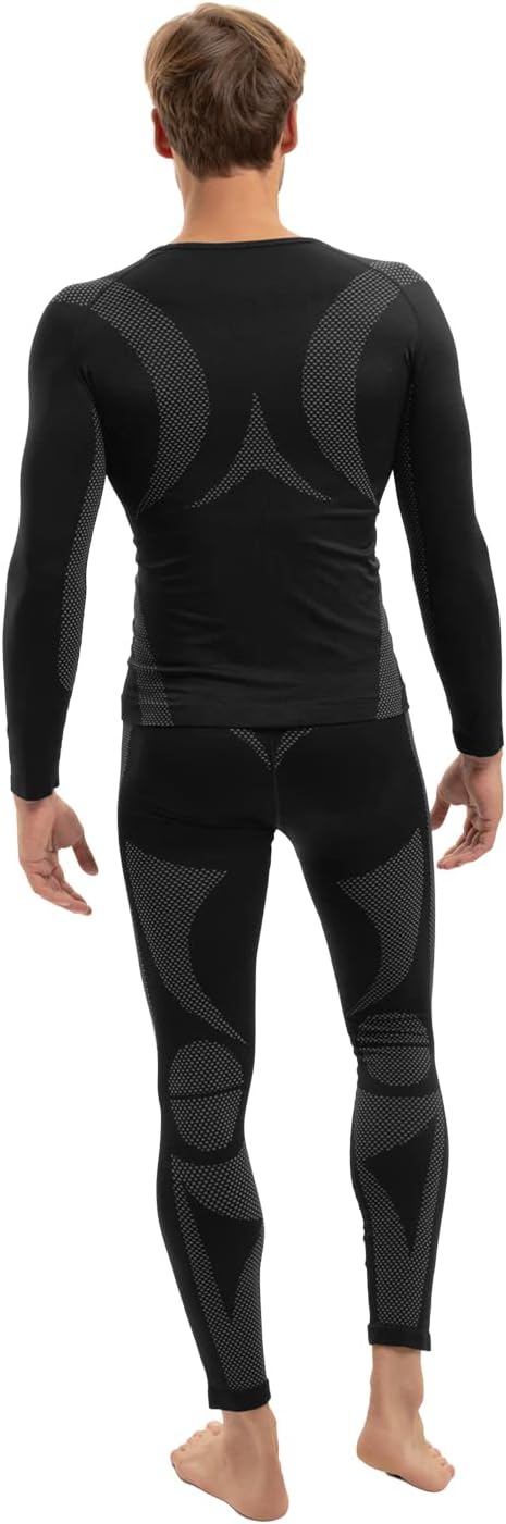 Celodoro Herren Thermo Unterwäsche Set seamless Funktionswäsche schnelltrocknend S-M Schwarz / Grau,