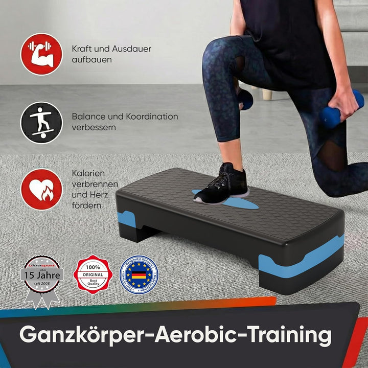 Ultrasport Aerobic Steppbrett I Step Up Board Rutschfest, 2-fach Höhenverstellbar I Fitness Stepper