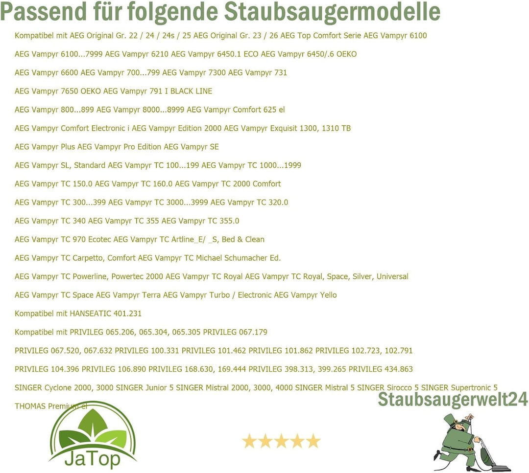 30 Staubsaugerbeutel kompatibel mit Swirl A08, geeignet für AEG Vampyr 6100 – 7999 Filtertüten (612_